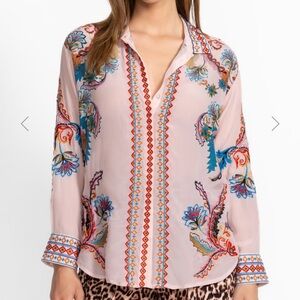 Johnny Was Silk Morelia Button Down Shirt size Small